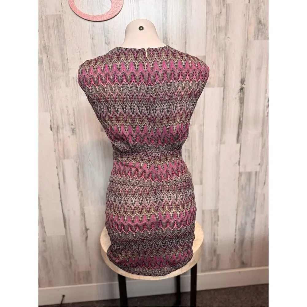 Ark & Co. Metallic Chevron Knit Bodycon Dress Small Pink Black Gold